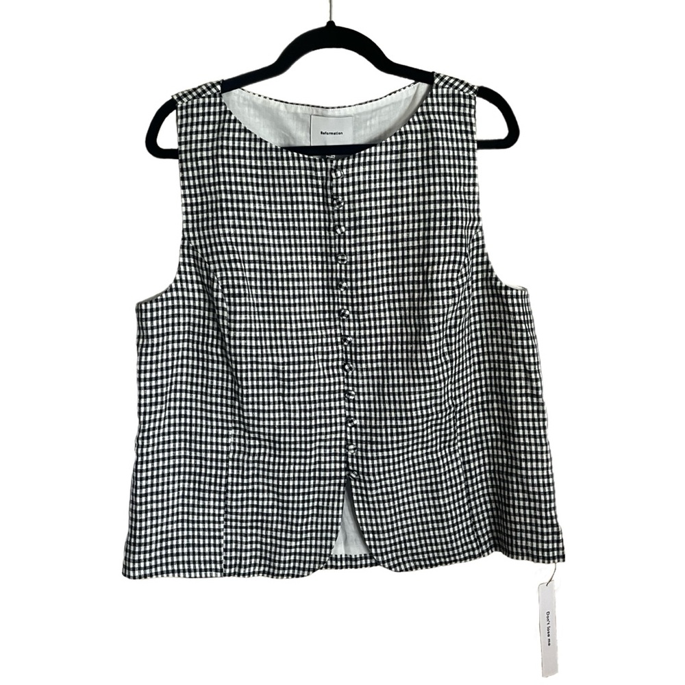 Reformation Addison Linen Top in Remy Check - Picture 3 of 7
